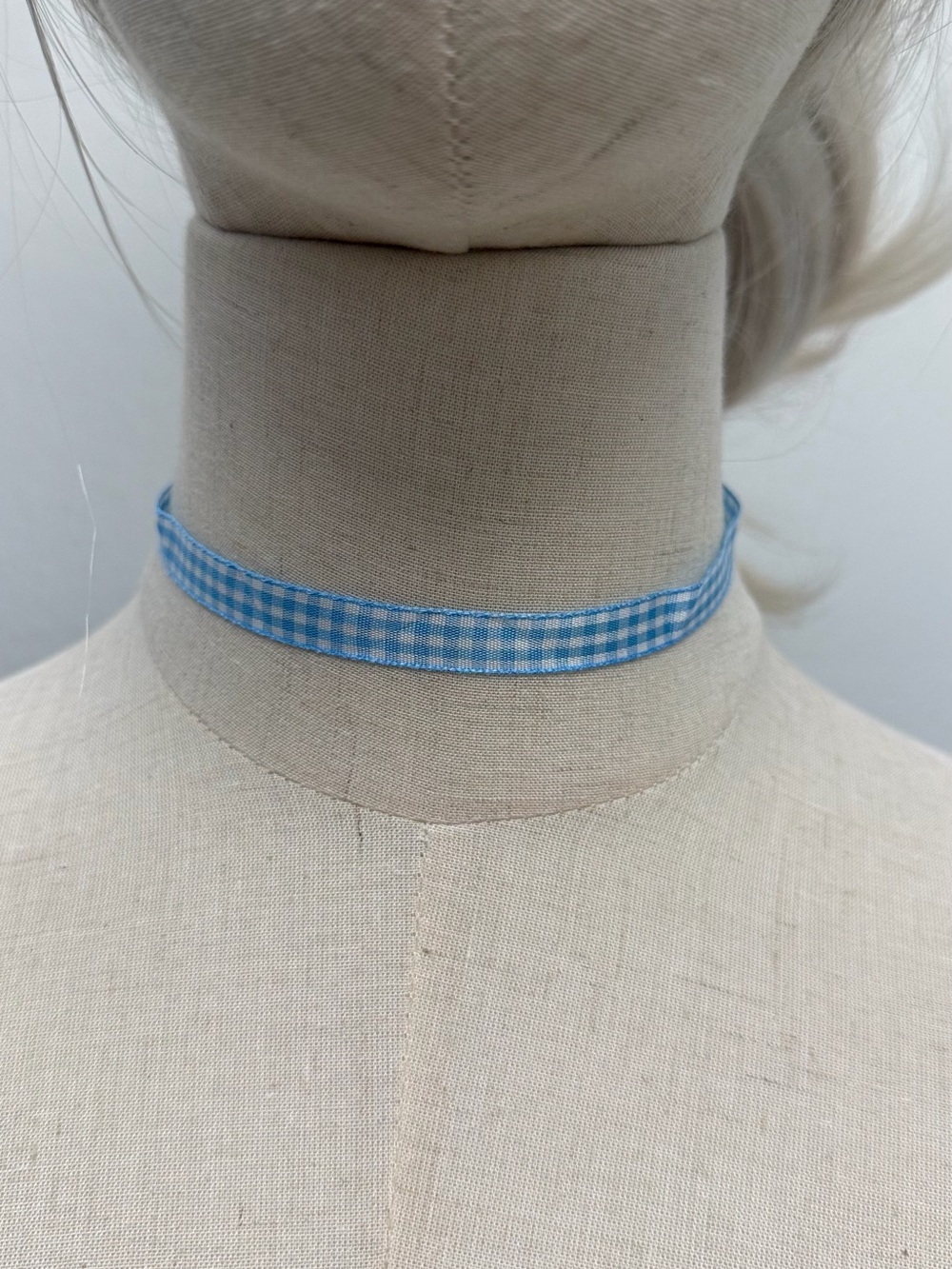 Blue Gingham Ribbon Choker Necklace Cottagecore Coquette Checkered